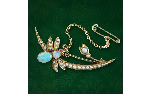 Antique Victorian Celestial Brooch Opal Pearl Bee And Crescent Moon 15ct Gold product image