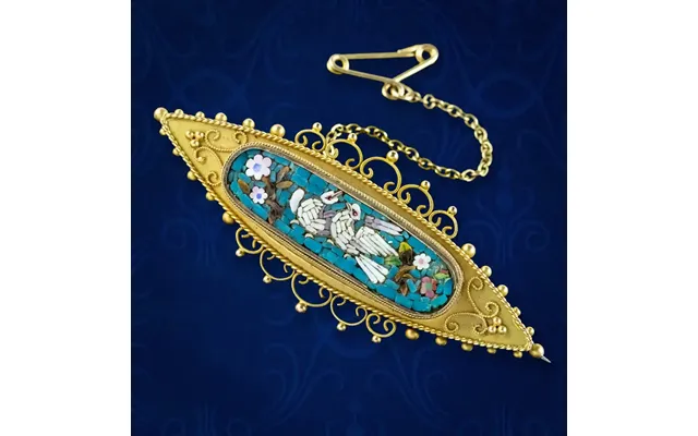 Antique Victorian Etruscan Brooch Micro Mosaic Dove 15ct Gold product image