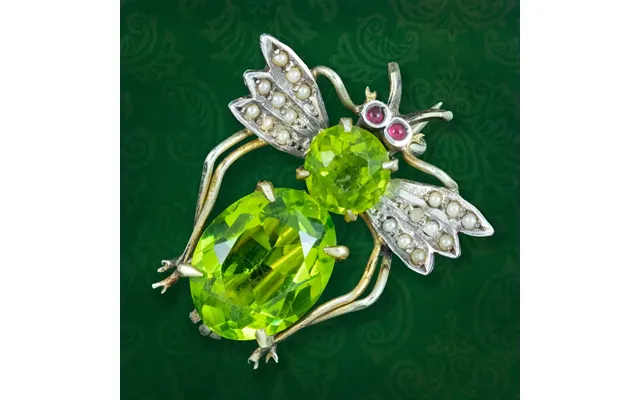 Antique Victorian Green Paste Pearl Insect Brooch product image