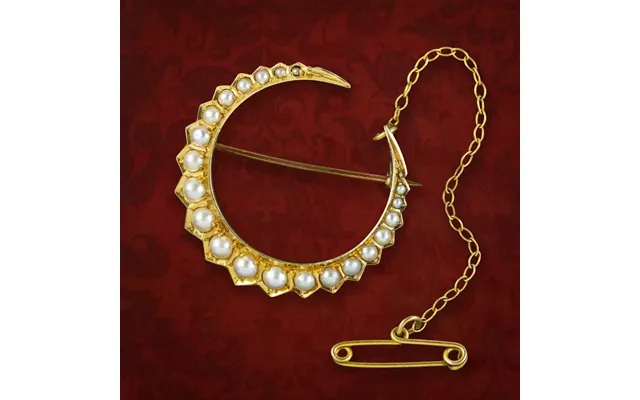 Antique Victorian Pearl Crescent Moon Brooch 18ct Gold product image