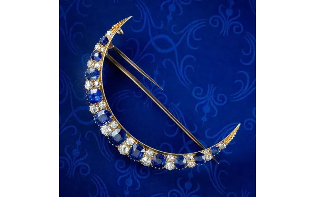 Antique Victorian Sapphire Diamond Crescent Moon Brooch 15ct Gold product image