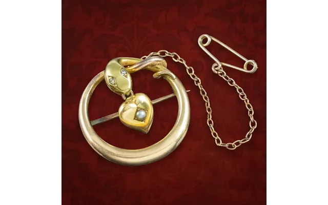 Antique Victorian Snake Brooch Diamond Eyes Pearl Witches Heart 15ct Gold product image