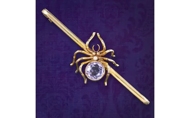 Antique Victorian Spider Brooch Amethyst Pearl 9ct Gold product image