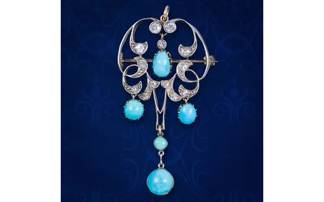 Antique Victorian Turquoise Diamond Pendant Brooch Silver 18ct Gold product image