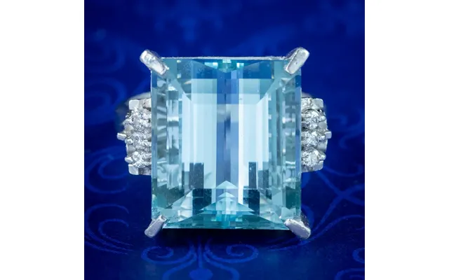 Art Deco Style Aquamarine Diamond Cocktail Ring 14.88ct Aqua