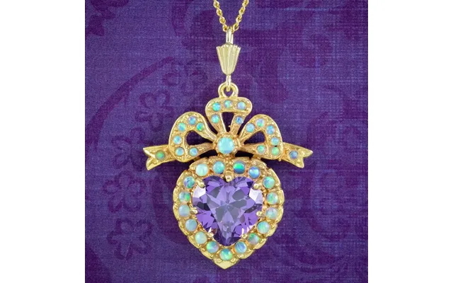 Edwardian Style Amethyst Opal Heart Necklace