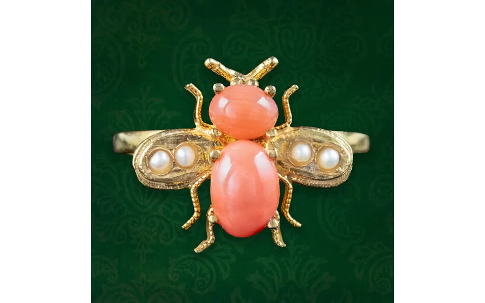 Edwardian Style Coral Pearl Bee Ring