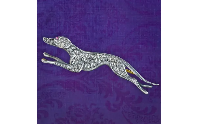 Edwardian Style Diamond Greyhound Brooch Silver Gold Gilt product image