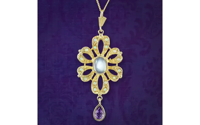 Edwardian Style Pendant Necklace Opal Moonstone Amethyst
