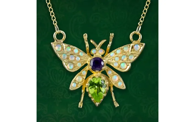 Edwardian Style Suffragette Bee Necklace Peridot Opal Amethyst