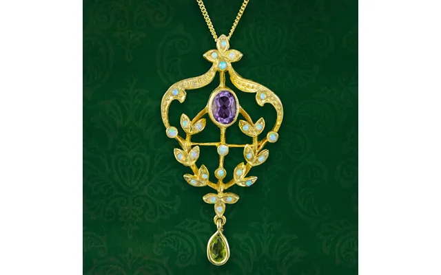 Edwardian Style Suffragette Pendant Necklace Amethyst Opal Peridot