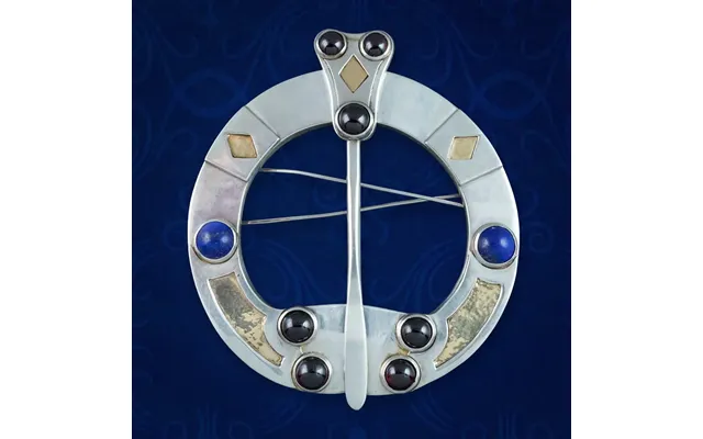 Vintage Celtic Penannular Brooch Garnet Lapis Lazuli Sterling Silver product image