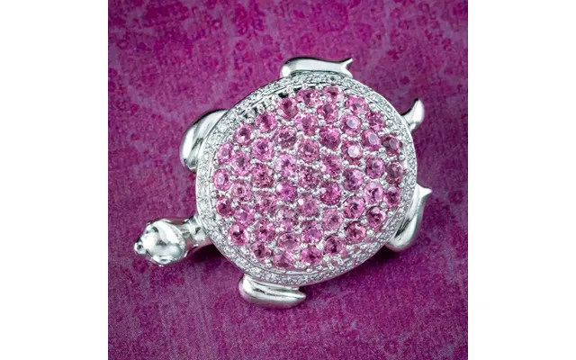 Vintage Pink Tourmaline Diamond Turtle Brooch 18ct Gold product image