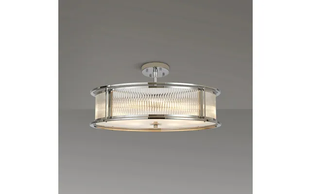 Arcade 65 Cm Round Convertible Ceiling Light In Chrome Finish With Clear Ribbed Glass Panels
