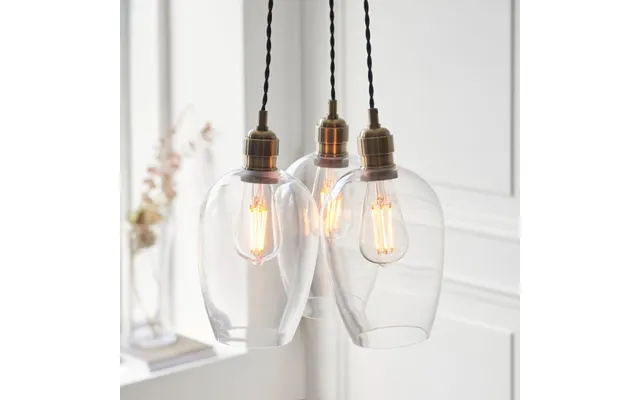 Camden 3 Light Cluster Ceiling Pendant Light In Antique Brass With Clear Glass Shades