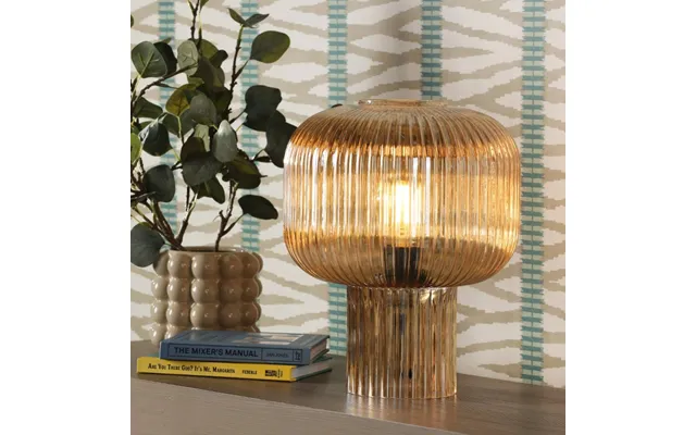 Dar Lighting Demarius Amber Ribbed Glass Table Lamp