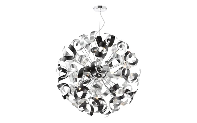 Dar Lighting Swash 12 Light Ceiling Pendant In Chrome With Black And Aluminium Ribbons