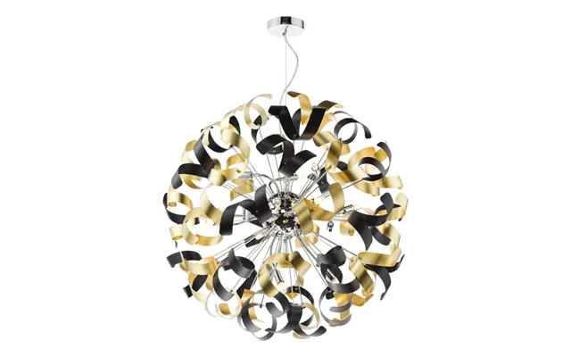 Dar Lighting Swash 12 Light Ceiling Pendant In Chrome With Black And Gold Ribbons