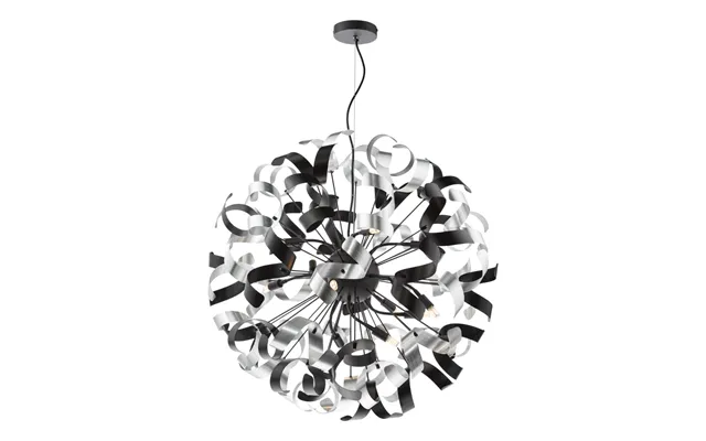 Dar Lighting Swash 12 Light Ceiling Pendant In Matt Black With Black And Aluminium Ribbons