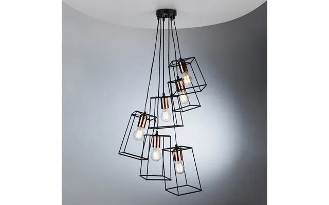 Dar Tow0622 Tower 6 Light Cluster Ceiling Pendant In Matt Black With Copper Lamp Holders