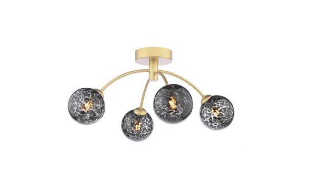 Dar Wisebuys Izzy 4 Light Semi Flush Ceiling Light In Polished Gold With Black Confetti Glass