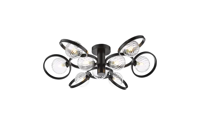 Dar Wisebuys Lynette 9 Light Semi Flush Ceiling Light In Satin Black With Twisted Glass
