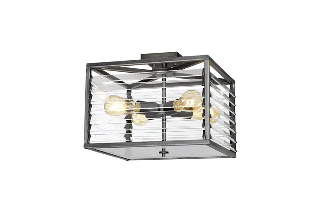 Elstead Louvre-4f Louvre Industrial 4 Light Flush Light In Gunmetal Finish