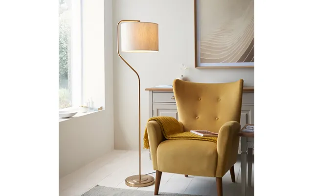 Endon 108022 Clement Floor Lamp In Brass Aged With Natural Linen Mix Shade