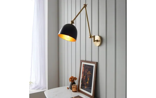 Endon Lighting 93142 Lehal Swing Arm Wall Light In Black And Solid Brass Finish