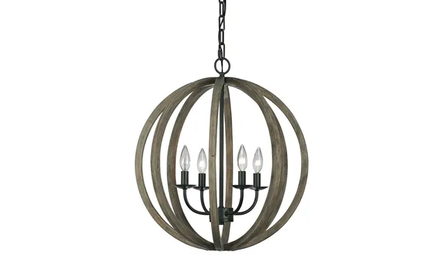 Fe-allier-4p-ww Allier 4 Light Oak Wood And Iron Ceiling Pendant