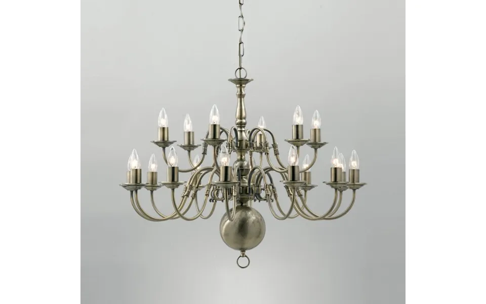 Impex Traditional Flemish Style Large 18 Light 2 Tier Hallway Chandelier - Product Finish Antique Brass Finish Frame