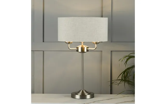 Laura Ashley Sorrento 3 Light Table Lamp In Brushed Chrome With Natural Shade