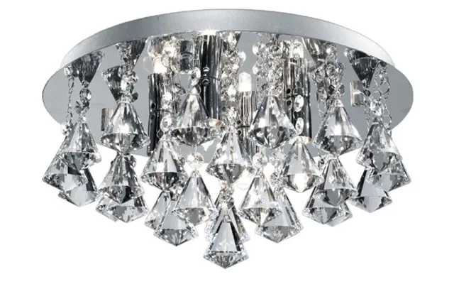 Searchlight 2204-4cc Hanna Four Light Flush Ceiling Light In Chrome With Glass Pyramid Drops