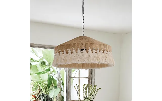 Boho Woven Pendant Light With Tassels - Handcrafted Hemp Rope Hanging Ceiling Light For Dining Room & Living Room