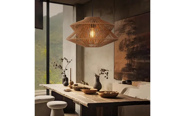 Brown Handwoven Paper Rope Pendant Light With Iron Frame