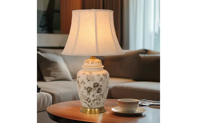 Chrysanthemum Ceramic And Copper Table Lamp With Fabric Shade