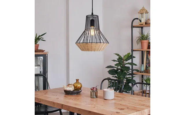 Glyph-geometric Rattan And Iron Pendant Light For Dining - Kitchen