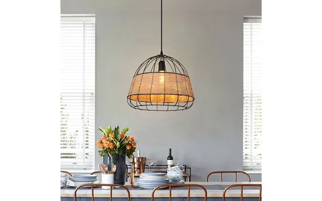 Glyph-handcrafted Rattan Pendant Light With Iron Frame For Home Décor