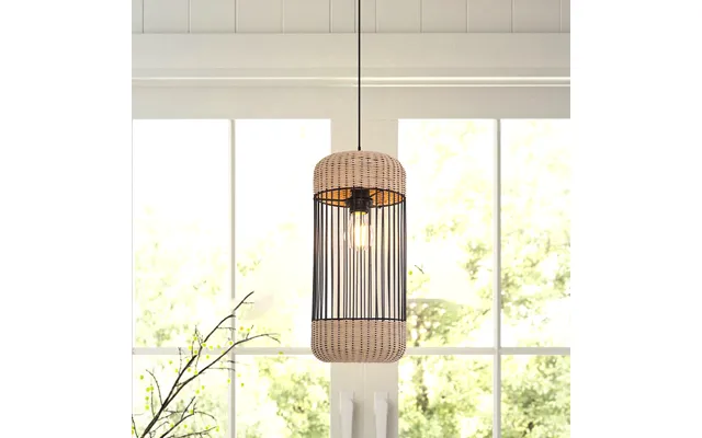 Glyph-iron Rattan Pendant Light Cylindrical Shape Suitable For Kitchen Island & Bedroom