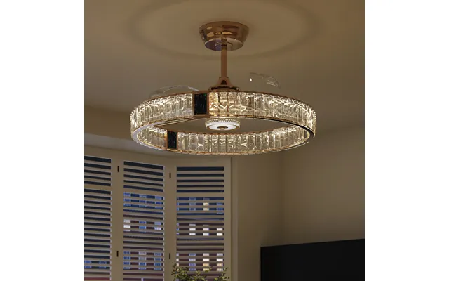 Gold Crystal Ceiling Fan With Light & Remote - 60cm 6-speed Reversible Fan