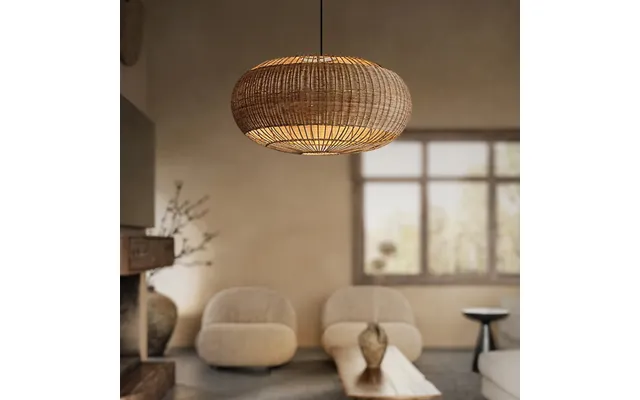 Handcrafted Rattan Pendant Light In Flat Round Basket Shape