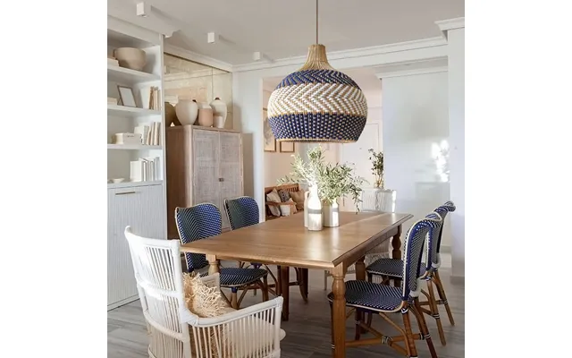 Handwoven Blue And White Rattan Pendant Light