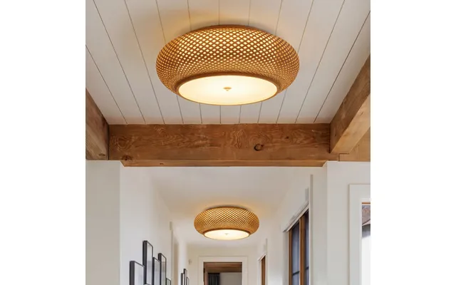 Lutta-bamboo Led Ceiling Light Handwoven Natural Pendant Lighting For Dining & Living Room