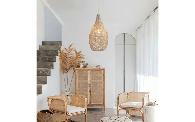 Natural Rattan And Bamboo Pendant Light With Iron Frame