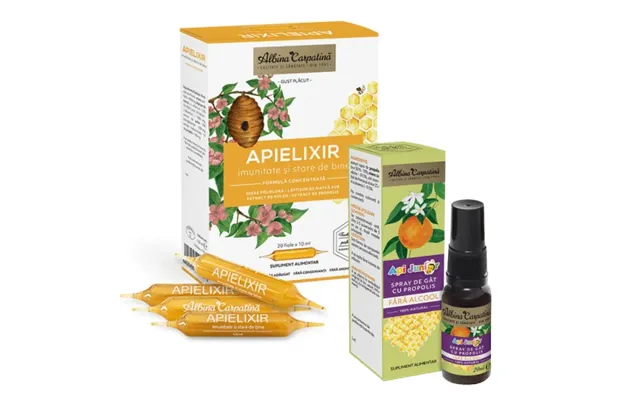Apielixir Immunity And Well-being Package - 20 Phials X 10 Ml Apijunior Propolis Throat Spray