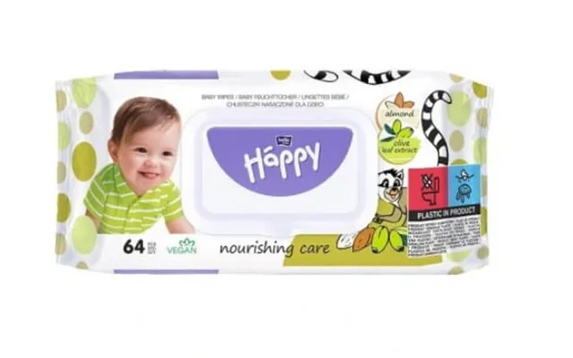 Baby Happy, Baby Wipes With Almond And Olive Extracts, 64 Pcs - Long Lasting