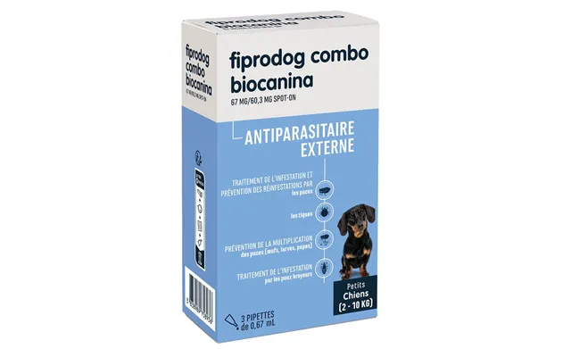 Biocanine Antiparasitic External Olution -on For Small Dogs 2 To 10 Kg Combo Fiprodog 3 Pipettes