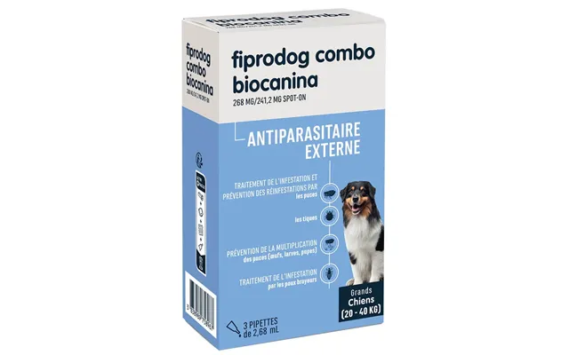 Biocanine External Antiparasitic Solution -on For Large Dogs 20 To 40 Kg Combo Fiprodog 3 Pipettes