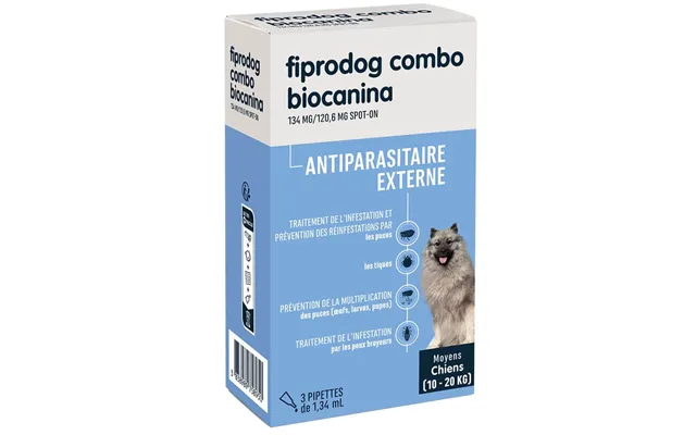 Biocanine External Antiparasitic Solution -on For Medium Dogs 10 To 20 Kg Combo Fiprodog 3 Pipettes