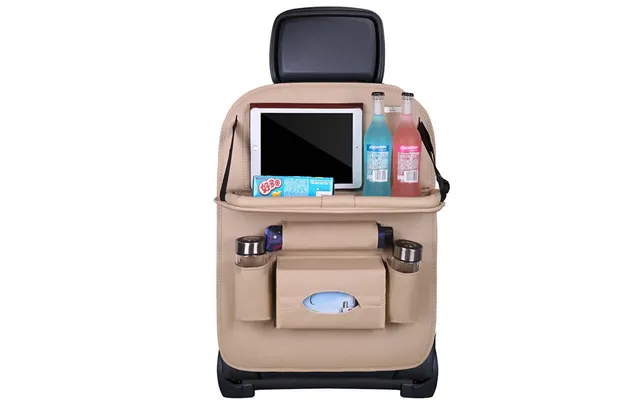 Car Seat Organizer Seat Protector Seat Cover Shelf Mini Table For Car Beige product image